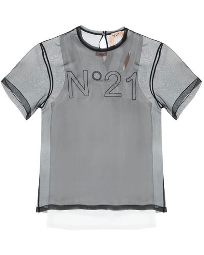 N°21 N.21 Georgette T-shirt With Logo - Grey