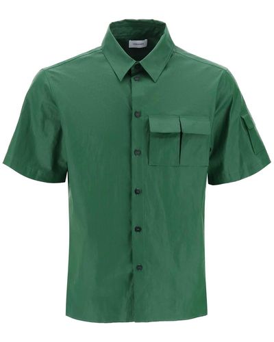 Ferragamo Short-Sleeved Linen Shirt With Coated - Green