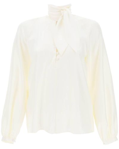 Max Mara 'Albenga' Silk Shirt With Bow Collar - White
