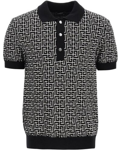 Balmain Knitted Polo Shirt With Monogram - Black