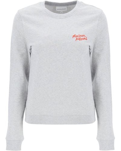Maison Kitsuné Crew Neck Sweatshirt With Logo Lettering - Gray