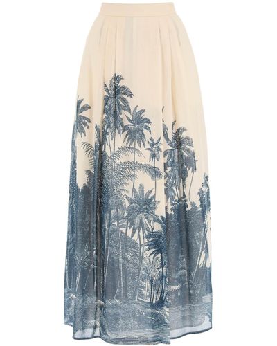 Max Mara Studio Maxi Skirt With Tropical Print - Blue