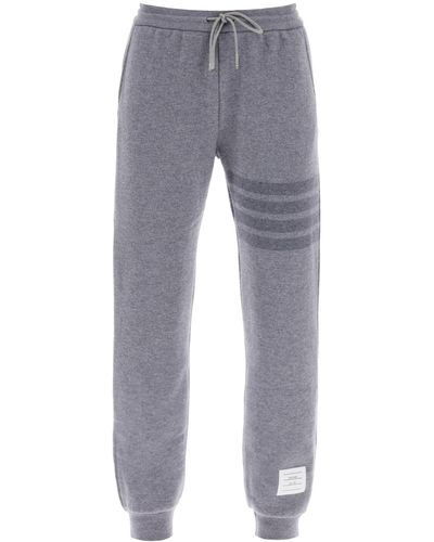 Thom Browne Knitted Sweatpants With 4 Bar Motif - Grey
