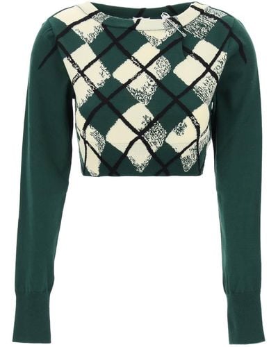 Burberry Cotton Pullover With Argyle Pattern - Green
