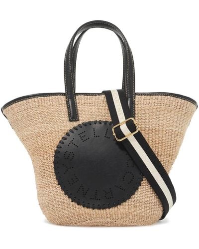 Stella McCartney Raffia Shoulder Bag With Logo - Black