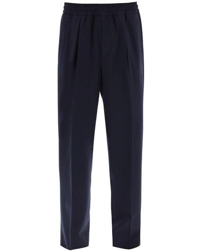 Zegna Jogger Fit Wool Blend Trousers - Blue