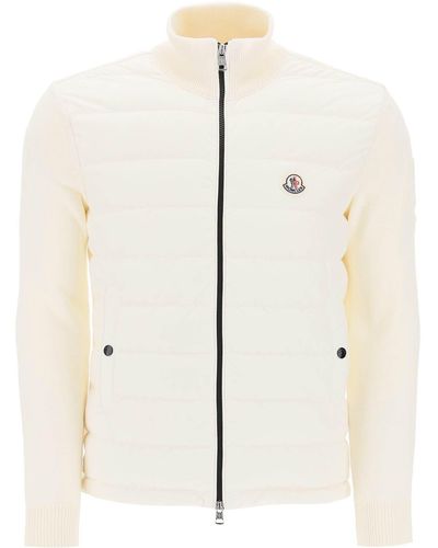 Moncler Hybrid Cotton And Feather Cardigan - Natural