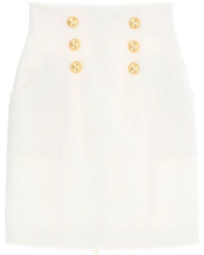 Balmain Pencil Skirt In Monochrome Tweed - White