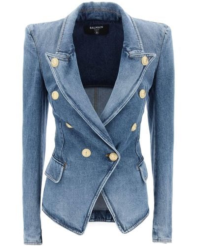 Balmain Denim Jacket With Eight Buttons - Blue