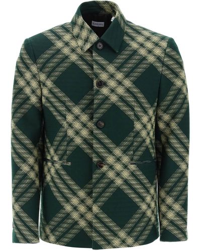 Burberry Single-Breasted Check Jacket - Green