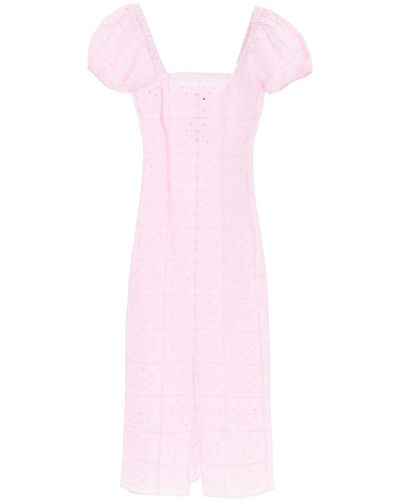Ganni Broderie Anglaise Maxi Dress - Pink