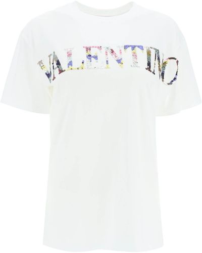 Valentino Sequined Logo T-shirt - White