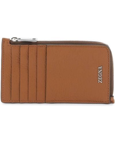 Zegna Grained Leather 10cc Card Holder - Brown