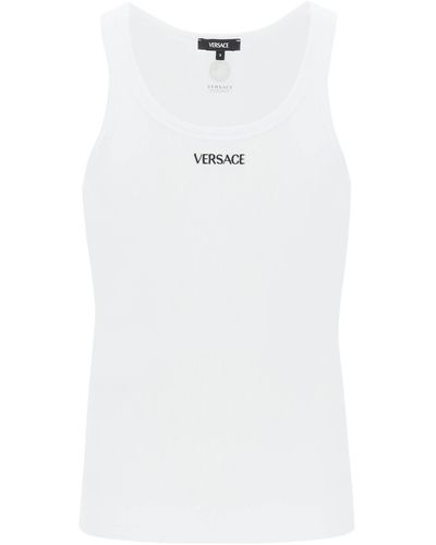Versace Canotta Intima Con Ricamo Logo - Bianco