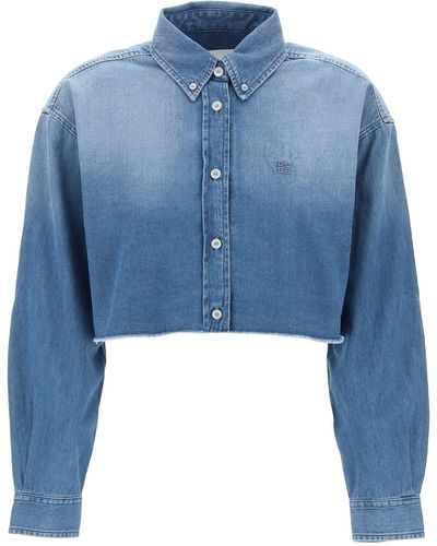 Givenchy Denim Cropped Shirt For Women - Blue