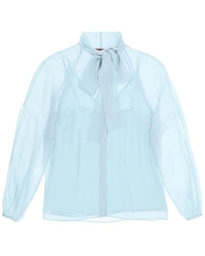 Max Mara Studio Fascino Silk Shirt With Lavalliere Tie - Blue