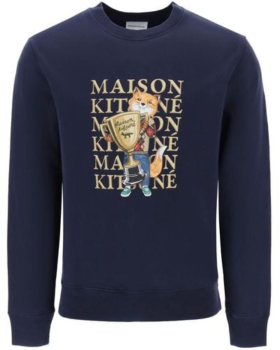 Maison Kitsuné Fox Champion Crew Neck Sweatshirt - Blue