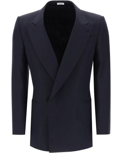 Alexander McQueen Wool And Mohair Double-breasted Blazer - Blue