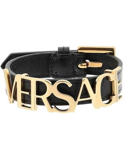 Versace Lettering Logo Leather Bracelet - Black