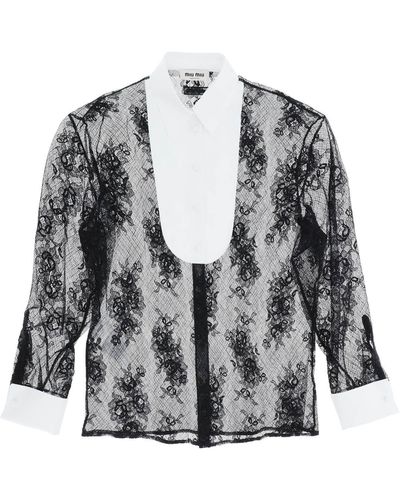 Miu Miu Lace Shirt With Plastron - Grey