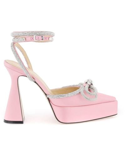 Mach & Mach Double Bow 140 Crystal Satin Pumps - Pink
