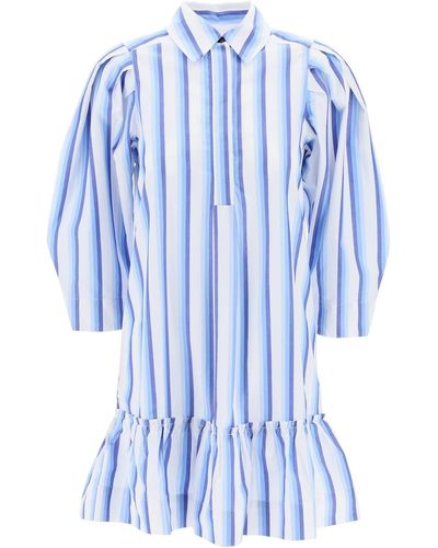 Ganni Striped Dress With Ruffles - Blue