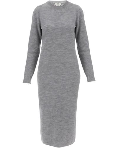 Fendi Reversible Knit Dress In Seven - Gray