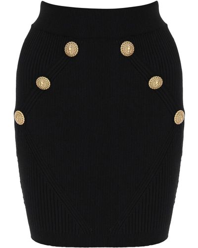 Balmain Knit Mini Skirt With Embossed Buttons - Black