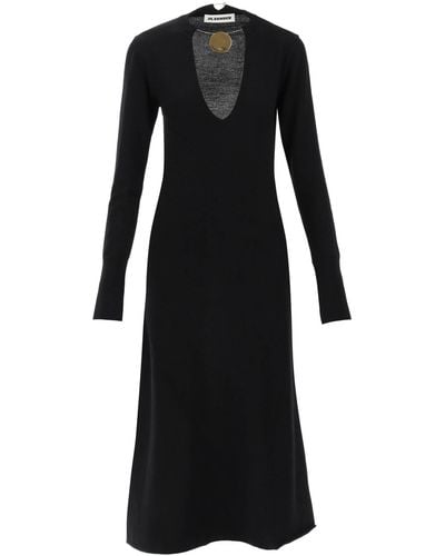 Jil Sander Wool Knit Midi Dress With Necklace - Black