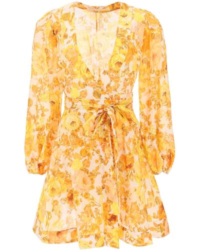 Zimmermann 'raie Wrap' Mini Dress - Yellow