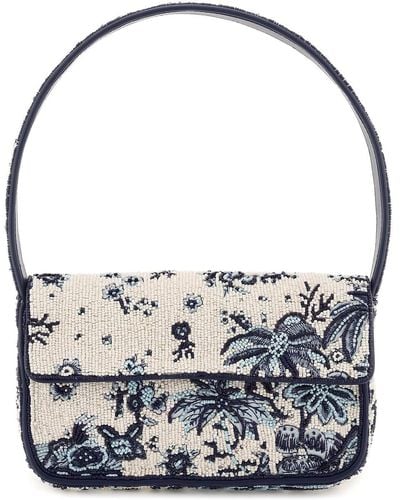 STAUD 'toile De Pup' Tommy Beaded Shoulder Bag Blue,white Technical,leather