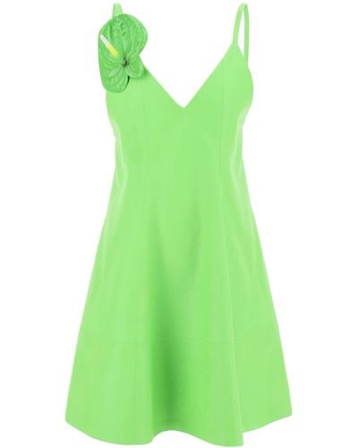 Loewe Nappa Short Dress With Anthurium Brooch - Green