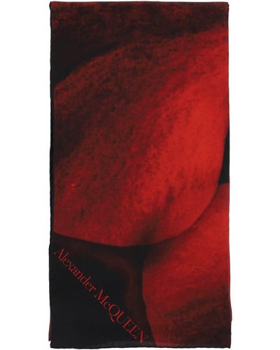 Alexander McQueen Orchid Print Scarf - Red