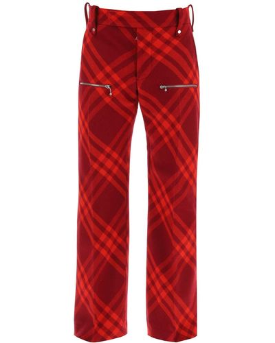 Burberry Pantaloni Check in lana - Rosso