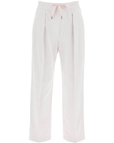 Brunello Cucinelli Cotton e Linen Slouchy Pants - Bianco