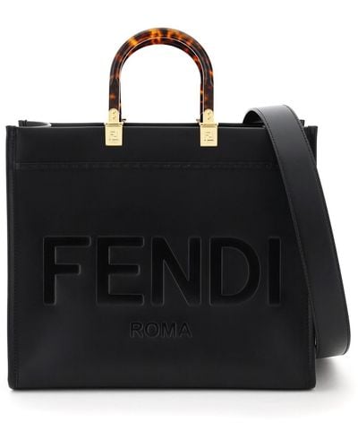 Fendi Sunshine Medium Leather Tote - Black