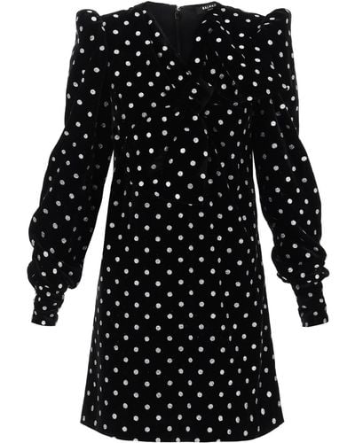 Balmain Glitter And Bow Velvet Mini Dress - Black