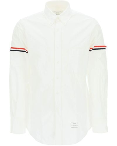 Thom Browne Poplin Button Down Shirt With Rwb Armbands - White
