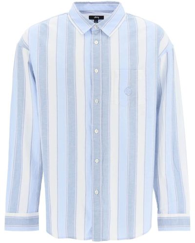 Stussy Striped Cotton And Linen Shirt - Blue