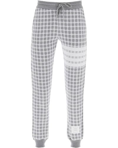 Thom Browne 4 Bar Sweatpants In Check Knit - Grey