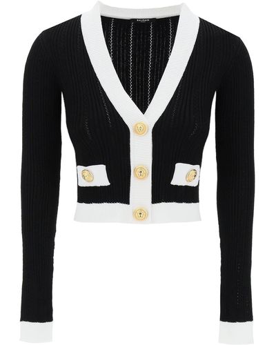 Balmain Knitted Cardigan With Embossed Buttons - Black