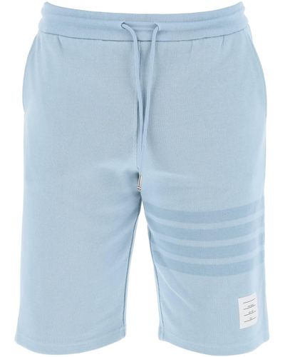 Thom Browne 4 Bar Shorts In Cotton Knit - Blue