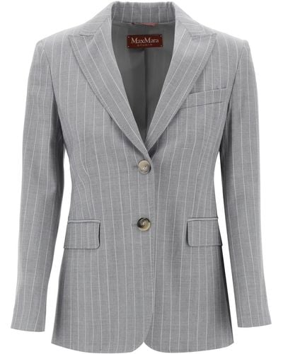 Max Mara Studio Mora Pinstriped Jacket In Light Wool - Gray