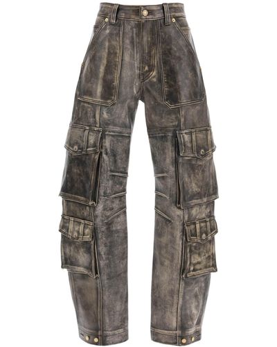 Golden Goose Irin Cargo Pants In Vintage Effect Nappa Leather - Gray