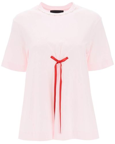 Simone Rocha Ein Linien -T -Shirt mit Bogendetails - Rosa