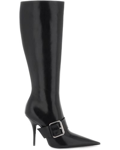 Balenciaga Shiny Leather Boots With Maxi Buckle - Black