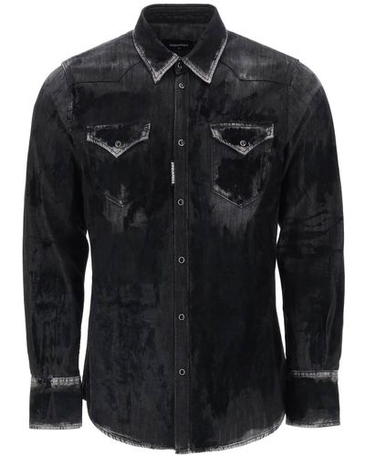 DSquared² Camicia Western In Denim Floccato - Nero