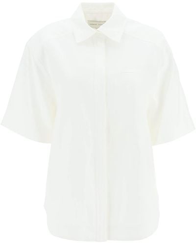 Loulou Studio Oversized Viscose And Linen Short-sleeved Shirt - White