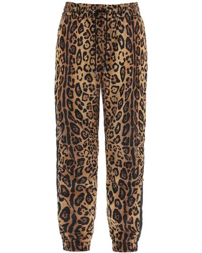 Dolce & Gabbana Pantaloni Jogger In Nylon Stampa Leopardo - Multicolore