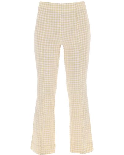 Ganni Flared Pants With Gingham Motif - Natural